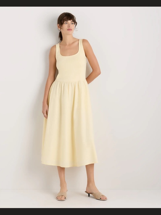 Quince Dresses & Skirts - Quince Cotton Mixed Media Tank Dress Pale Custard Yellow Small